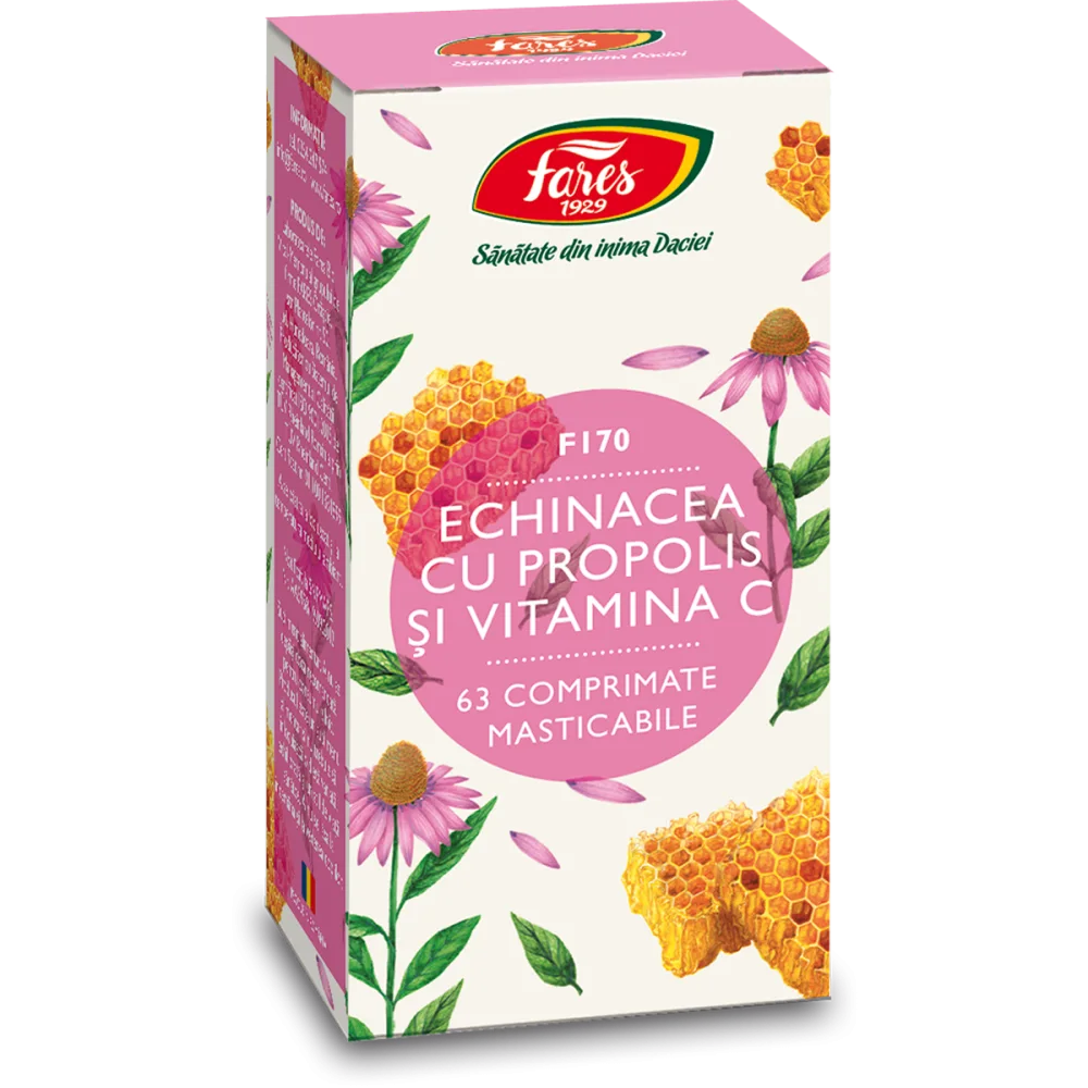 echinacea-cu-propolis-si-vitamina-c-f170-cpr Echinacea cu propolis și vitamina C, F170, 63 comprimate masticabile - imagine 1